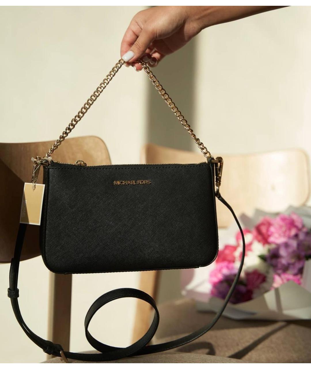 MICHAEL KORS Черная кожаная сумка через плечо, фото 6