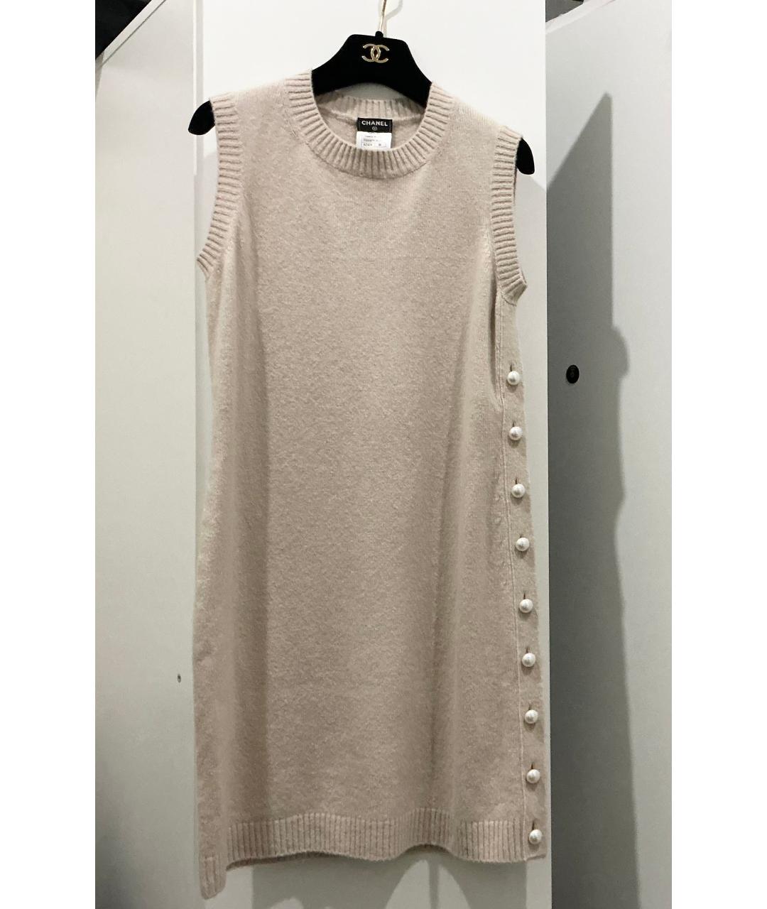 CHANEL Бежевое кашемировое повседневное платье, фото 5