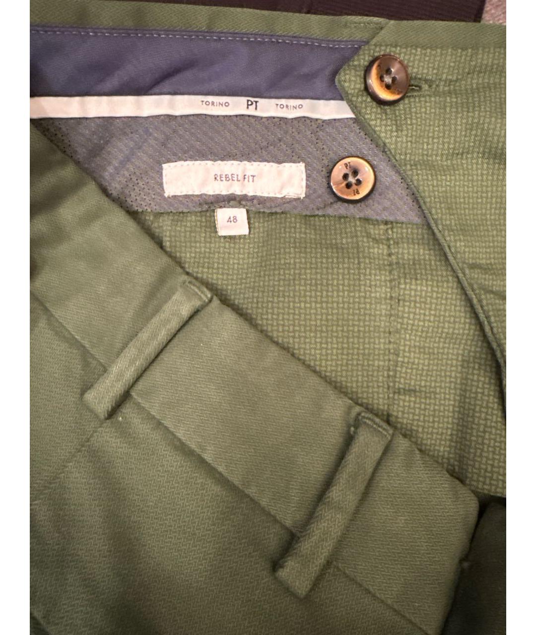 PT TORINO Зеленые хлопковые брюки чинос, фото 3