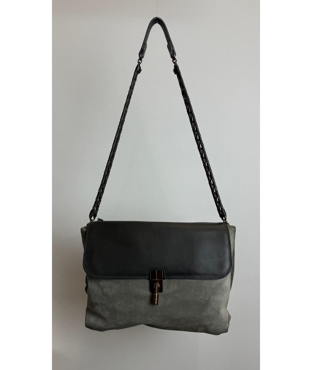 LANVIN Серая кожаная сумка с короткими ручками, фото 5