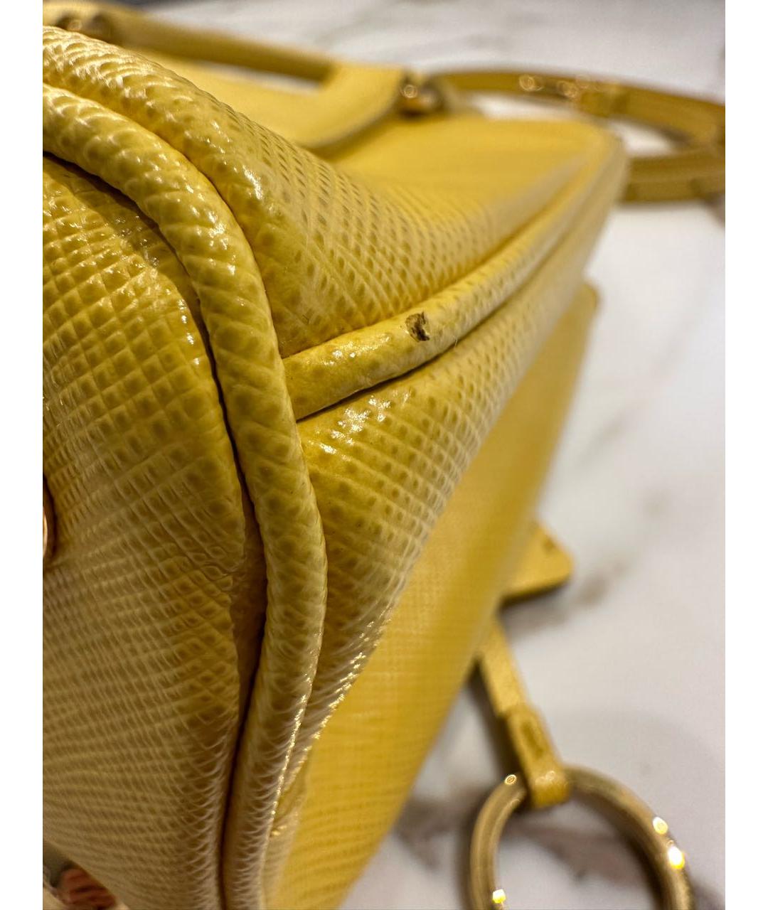 PRADA Горчичная кожаная сумка с короткими ручками, фото 5