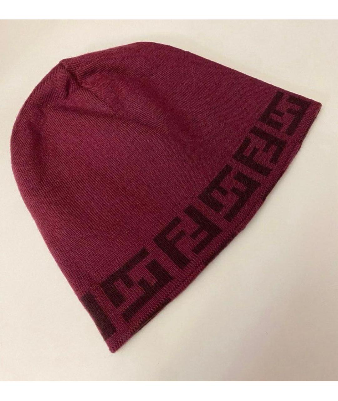 FENDI Бордовая шерстяная шапка, фото 4