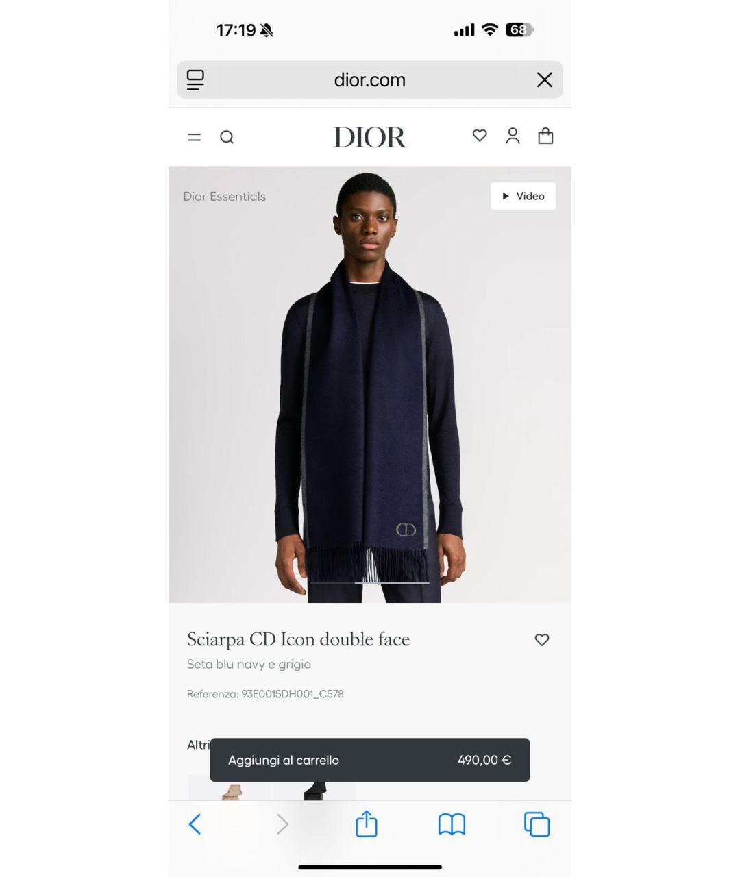 CHRISTIAN DIOR Темно-синий шелковый шарф, фото 2