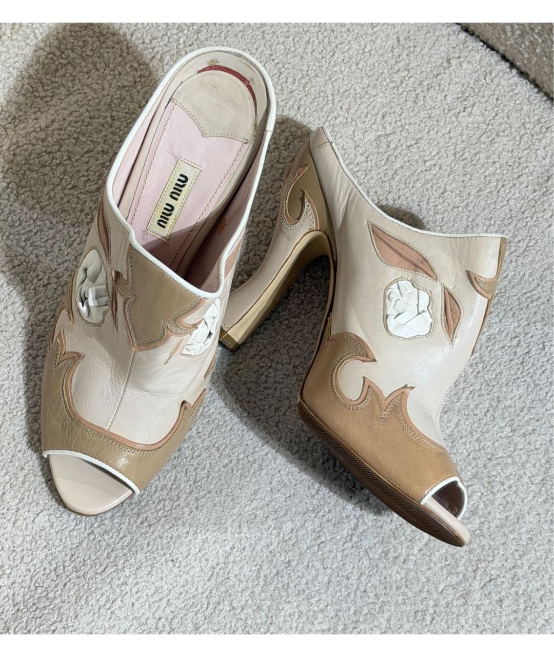 MIU MIU Бежевые кожаные мюли, фото 8
