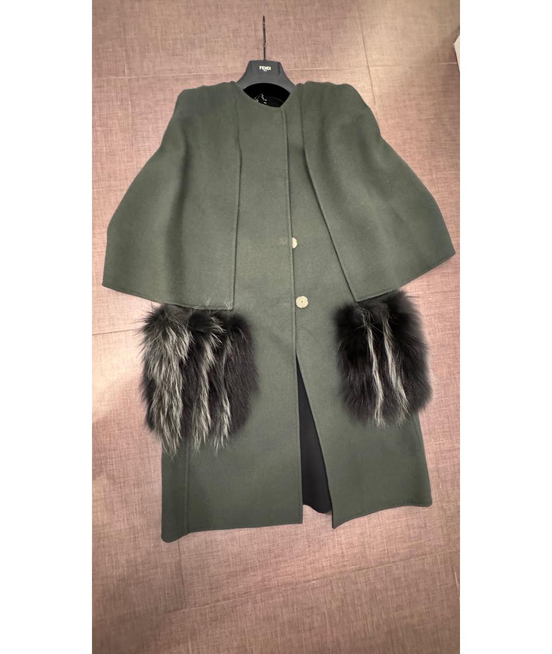 FENDI Хаки шерстяное пальто, фото 8