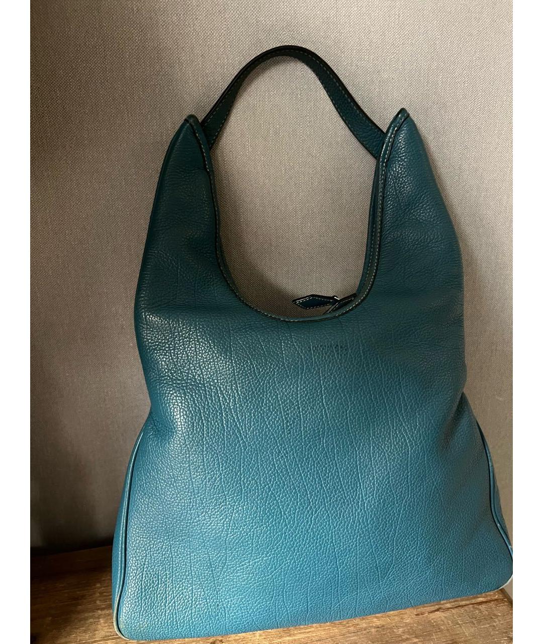 HERMES Синяя кожаная сумка с короткими ручками, фото 3