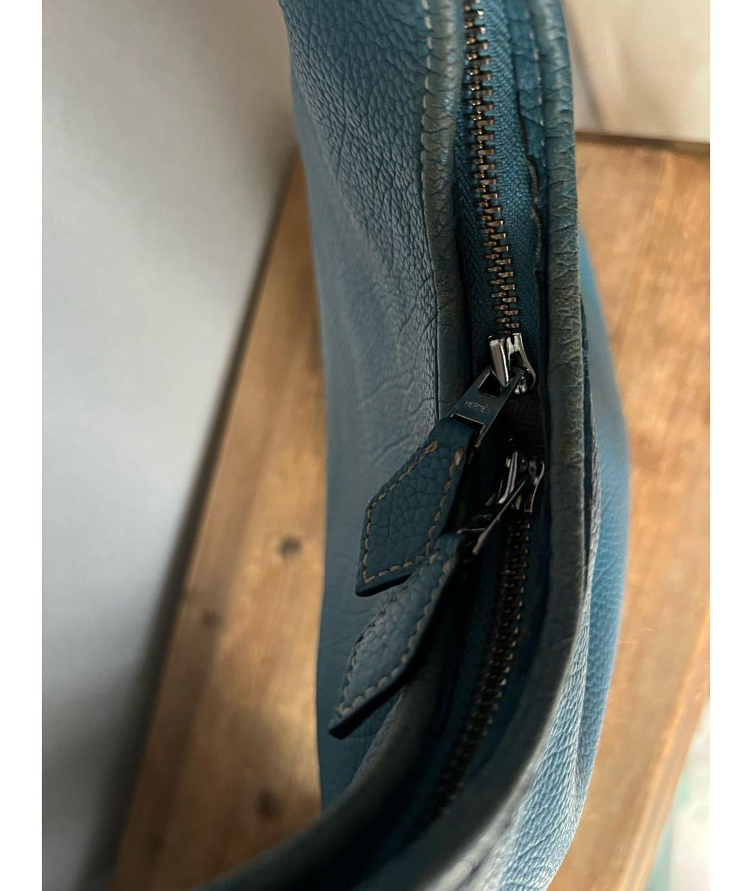 HERMES Синяя кожаная сумка с короткими ручками, фото 7