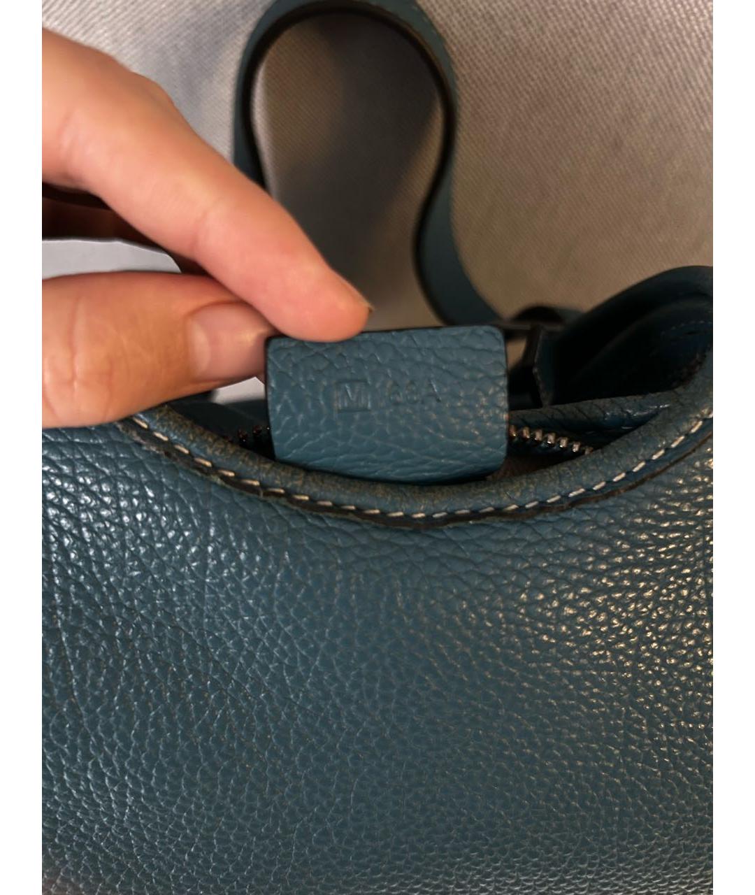 HERMES Синяя кожаная сумка с короткими ручками, фото 6