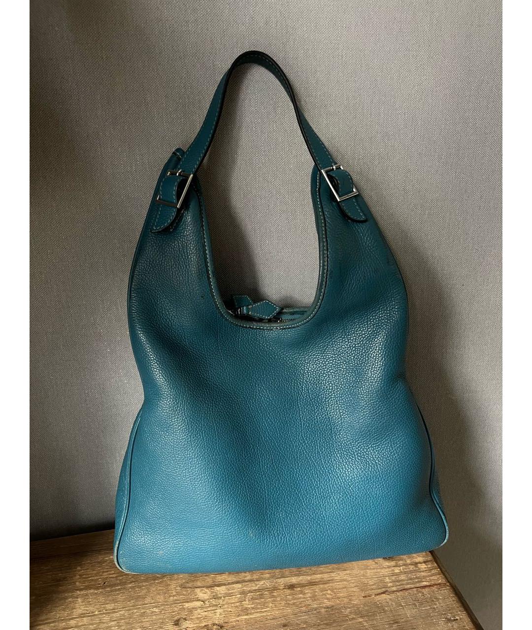 HERMES Синяя кожаная сумка с короткими ручками, фото 9