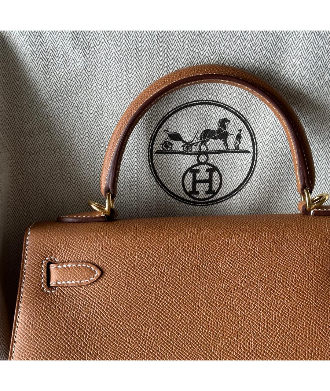 HERMES Золотая кожаная сумка с короткими ручками, фото 5