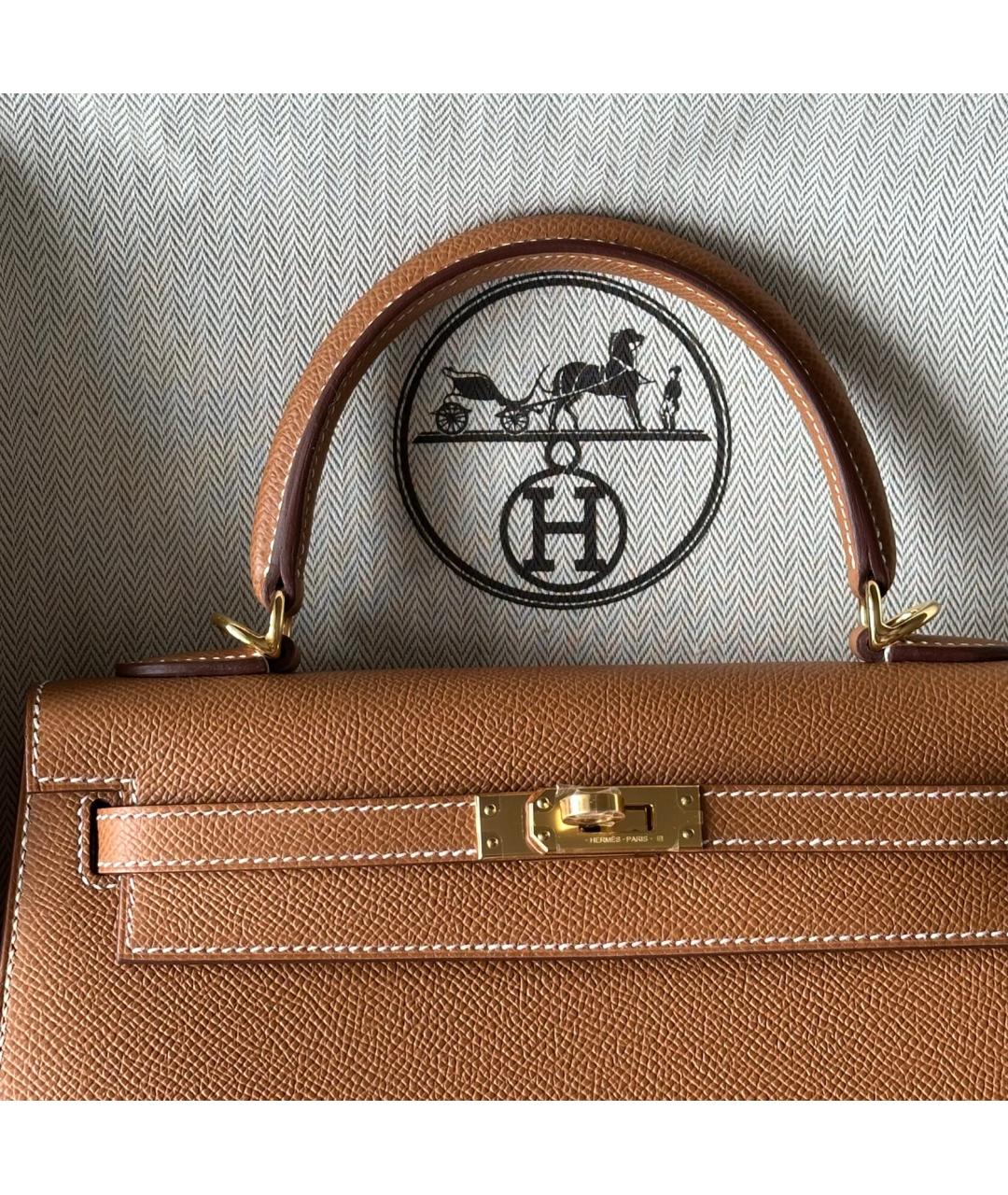 HERMES Золотая кожаная сумка с короткими ручками, фото 4