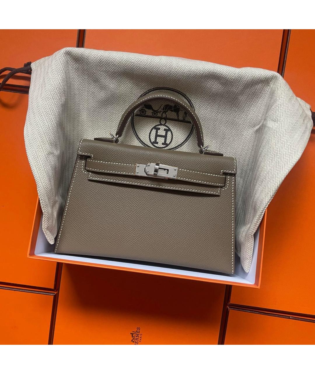 HERMES Коричневая кожаная сумка с короткими ручками, фото 2