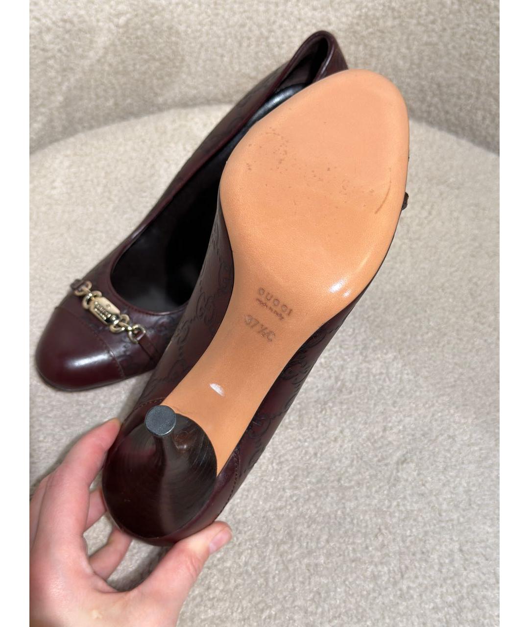 GUCCI Бордовые кожаные туфли, фото 6