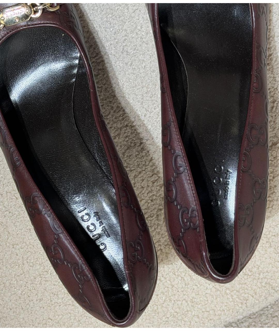 GUCCI Бордовые кожаные туфли, фото 3