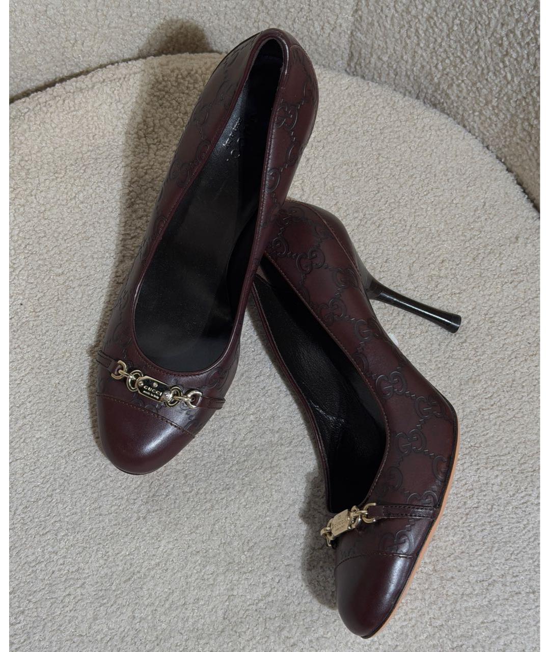 GUCCI Бордовые кожаные туфли, фото 5