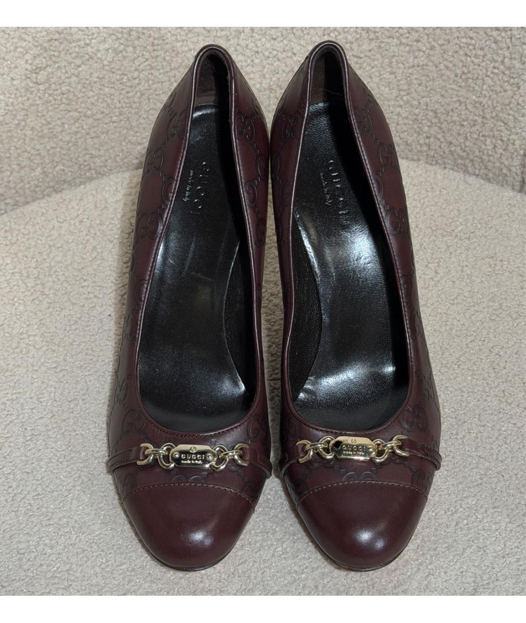 GUCCI Бордовые кожаные туфли, фото 2