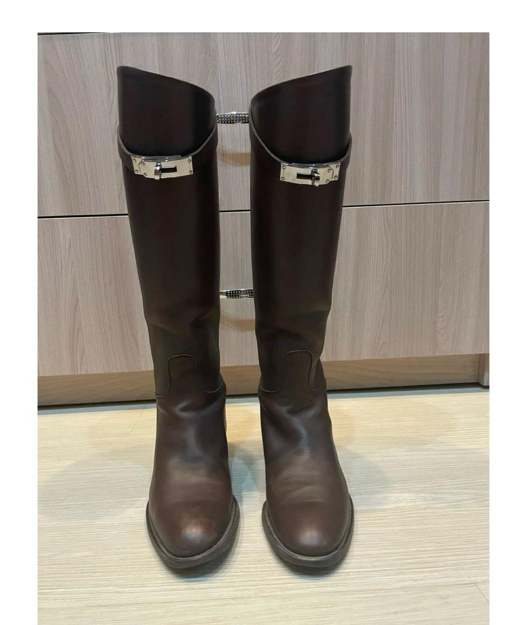 HERMES Коричневые кожаные сапоги, фото 2