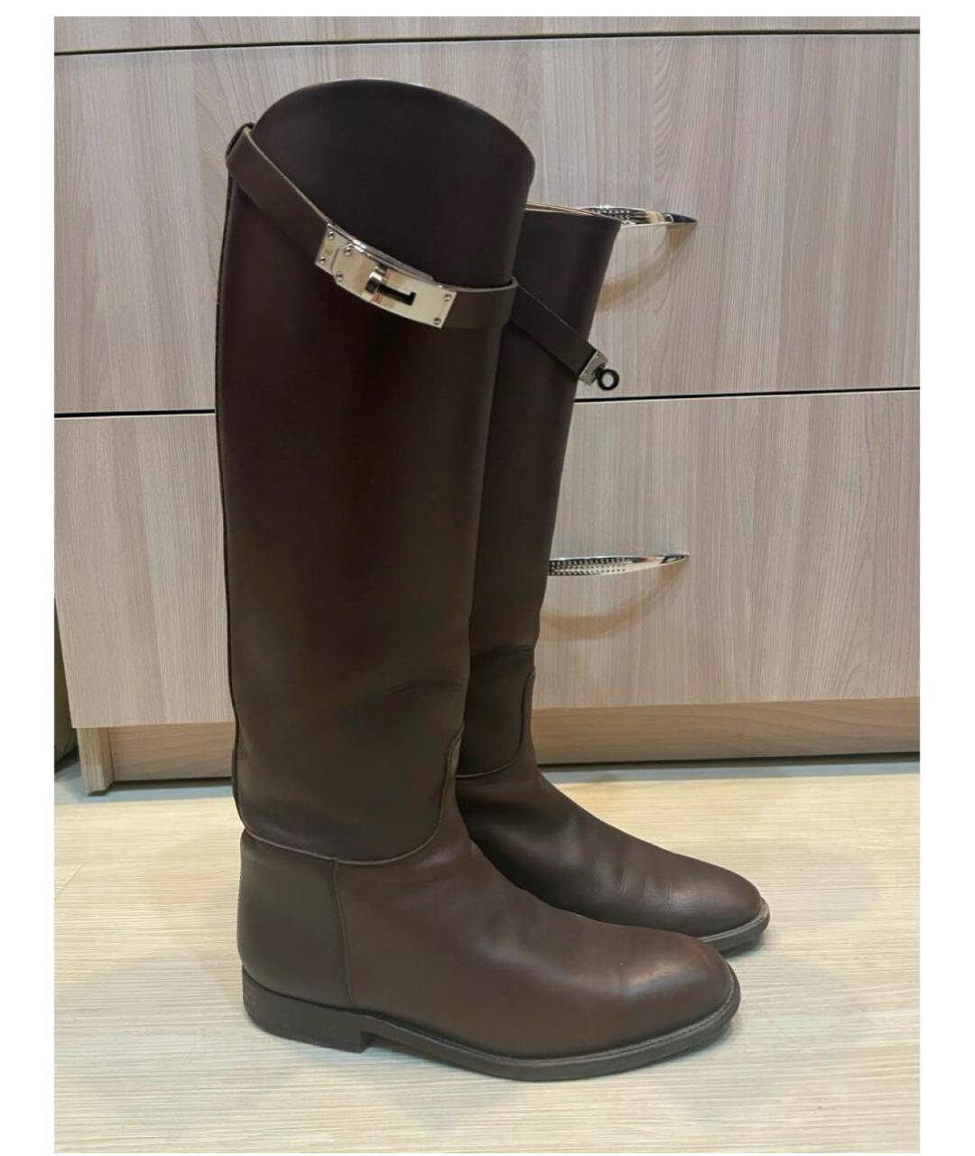 HERMES Коричневые кожаные сапоги, фото 7