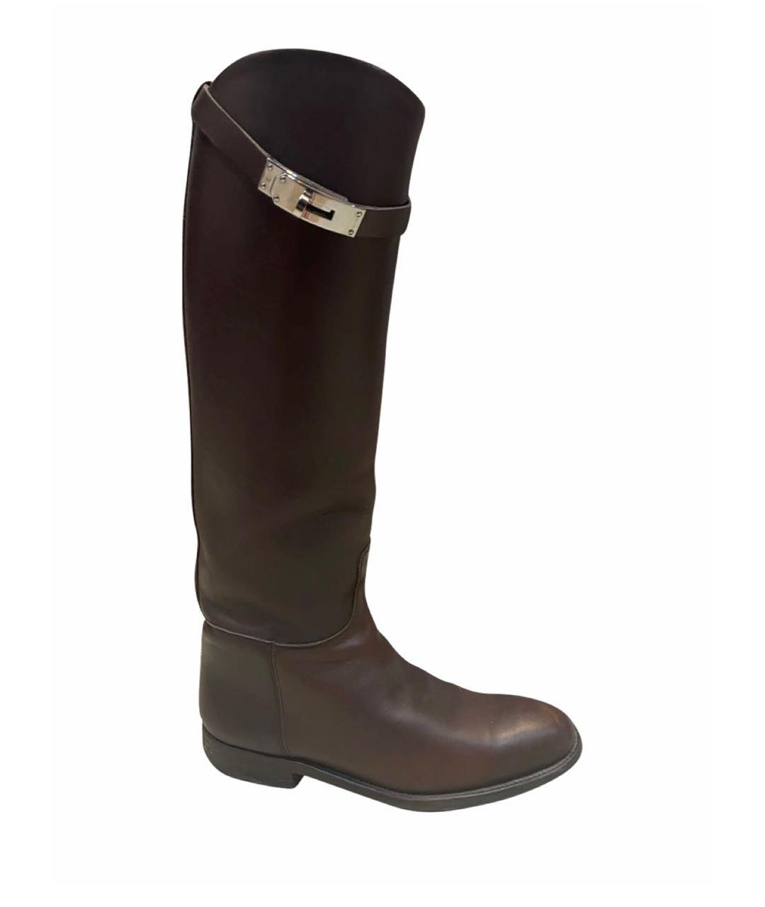 HERMES Коричневые кожаные сапоги, фото 1