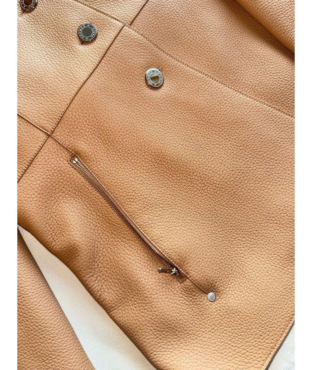 HERMES Бежевый кожаный жакет/пиджак, фото 5