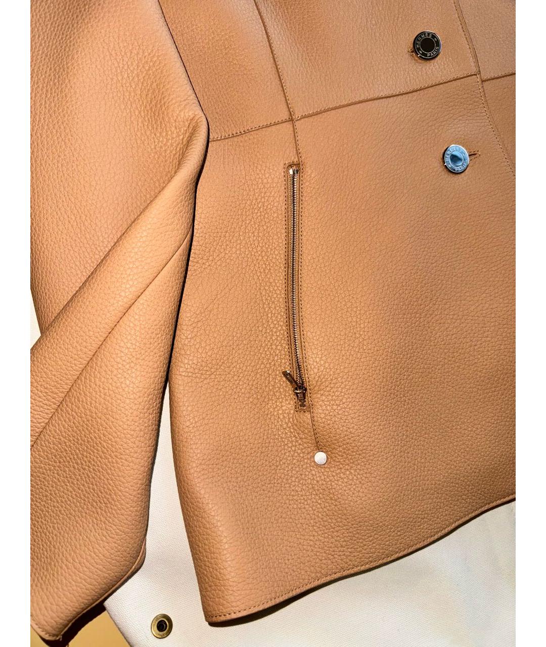 HERMES Бежевый кожаный жакет/пиджак, фото 4