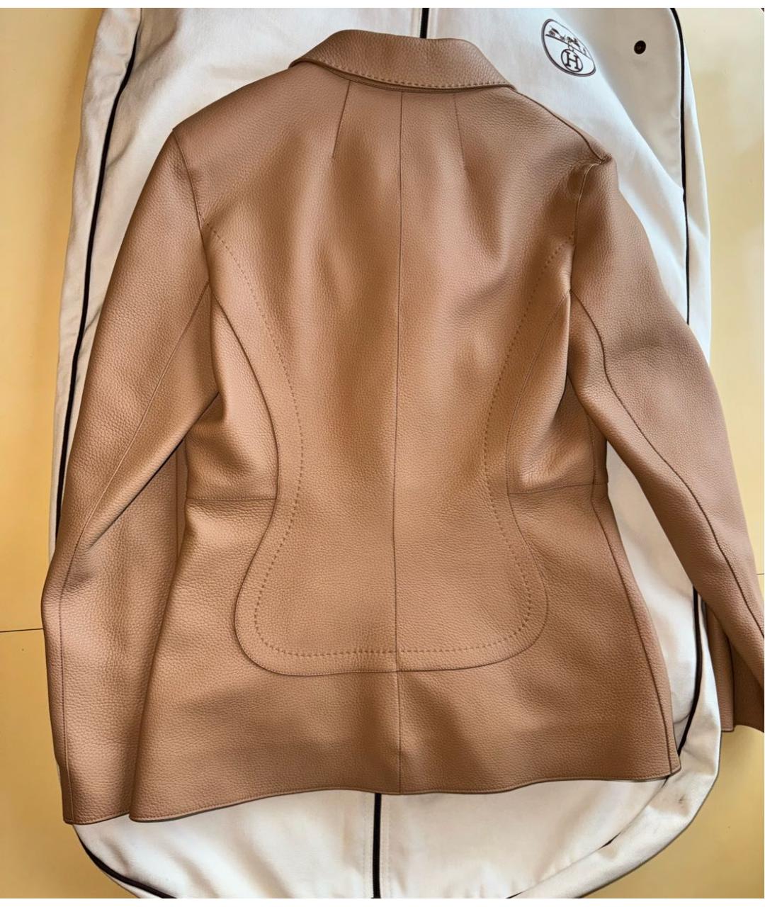 HERMES Бежевый кожаный жакет/пиджак, фото 2