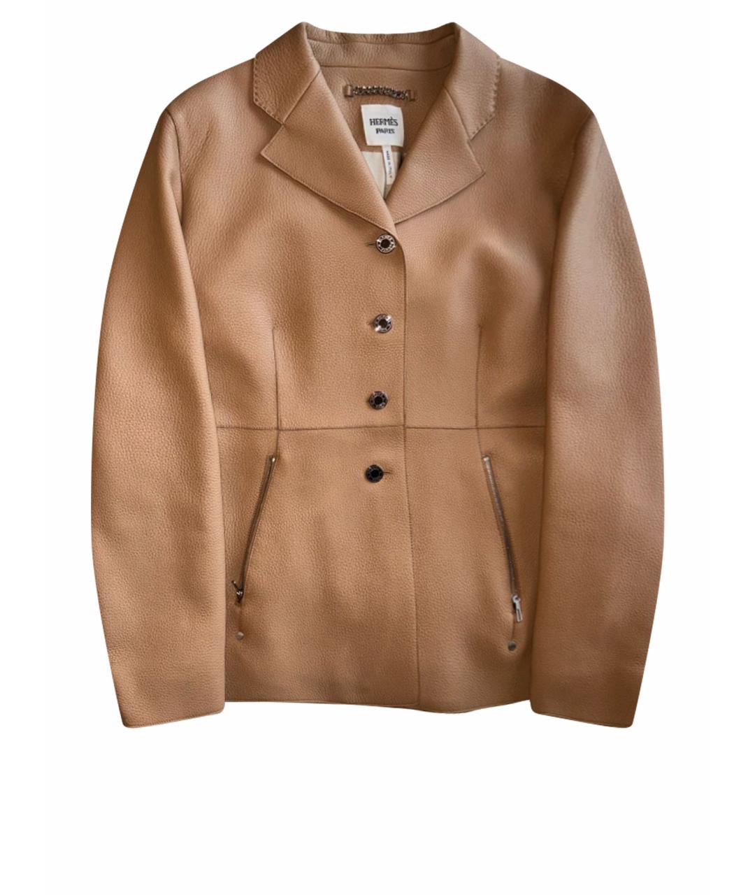 HERMES Бежевый кожаный жакет/пиджак, фото 1