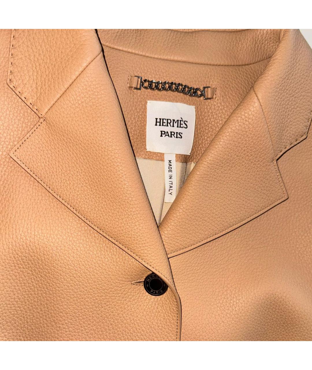 HERMES Бежевый кожаный жакет/пиджак, фото 3