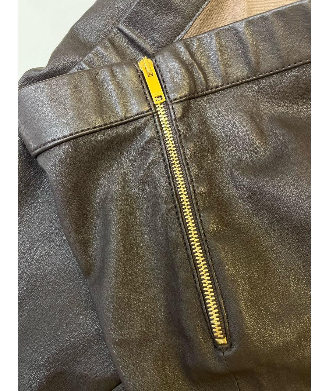 GUCCI Коричневые кожаные брюки узкие, фото 4