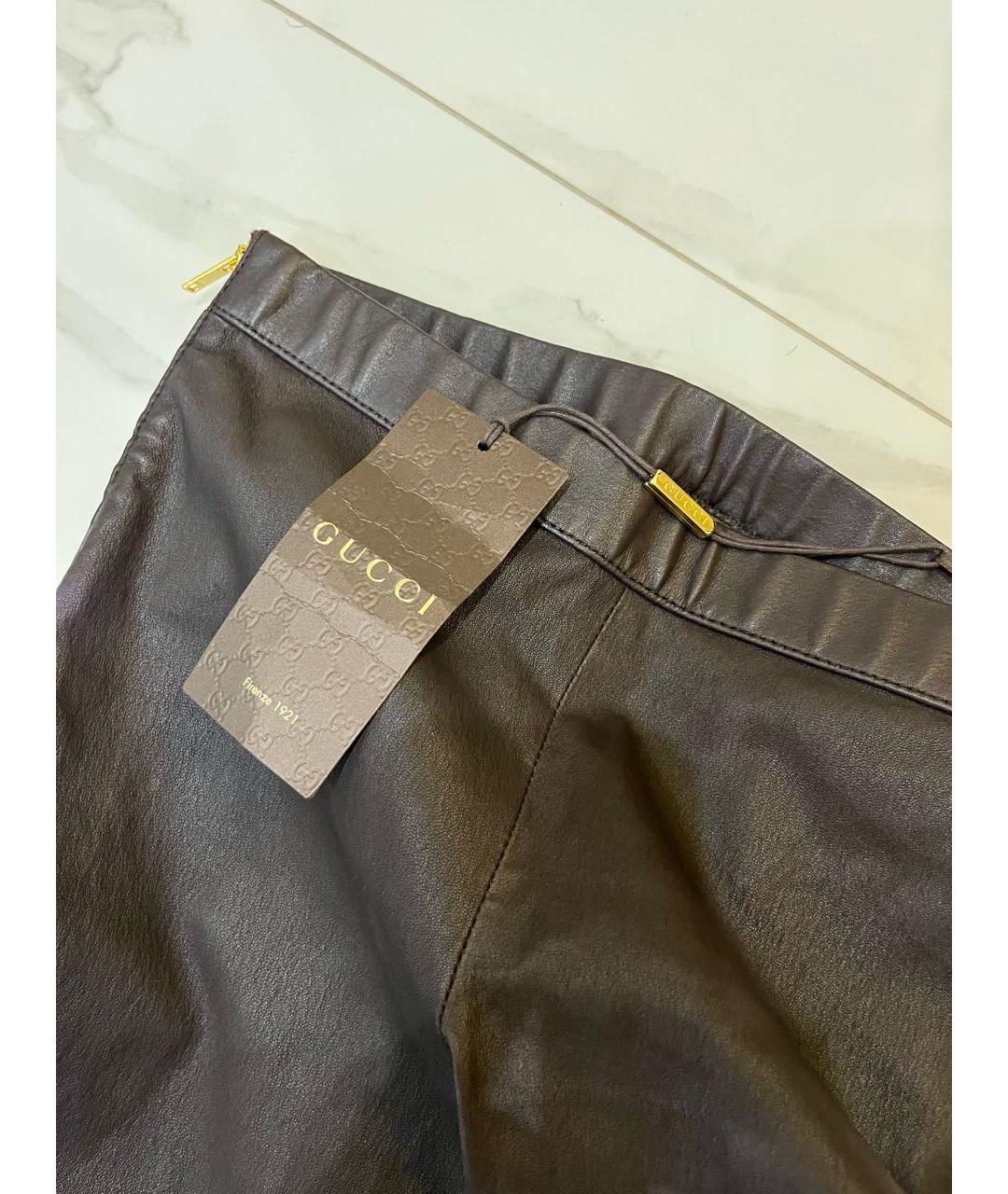 GUCCI Коричневые кожаные брюки узкие, фото 5