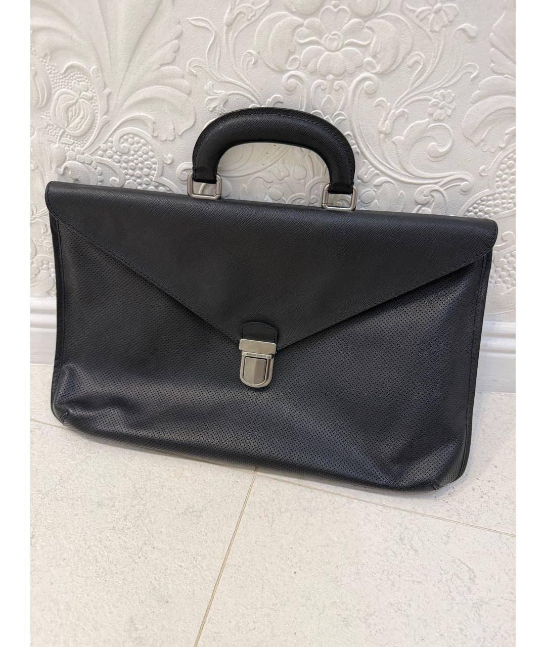 GIORGIO ARMANI Черный кожаный портфель, фото 7