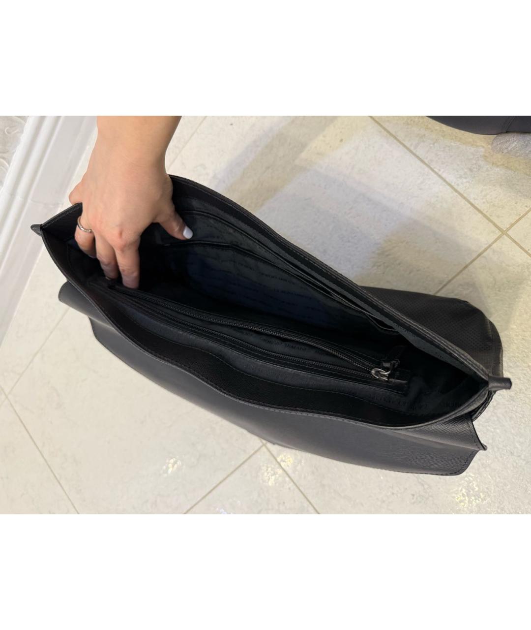 GIORGIO ARMANI Черный кожаный портфель, фото 4