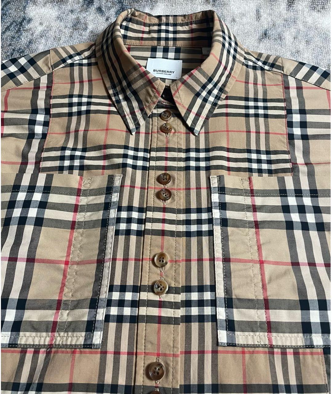 BURBERRY Коричневая хлопко-эластановая рубашка, фото 4
