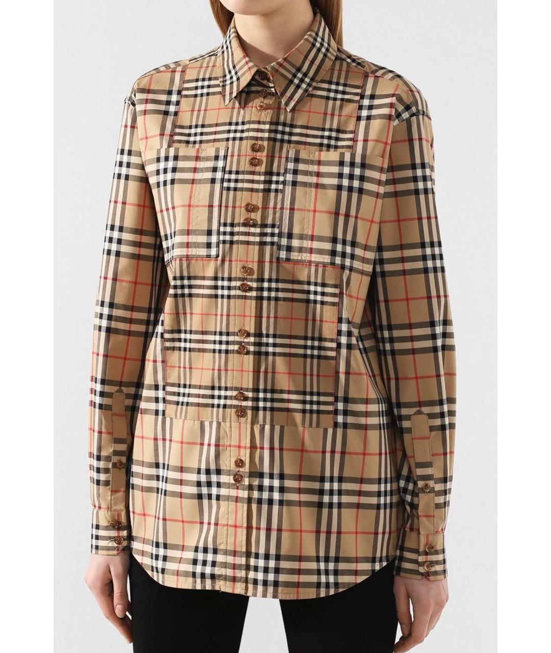 BURBERRY Коричневая хлопко-эластановая рубашка, фото 2