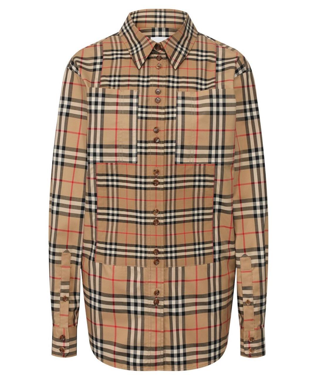 BURBERRY Коричневая хлопко-эластановая рубашка, фото 1