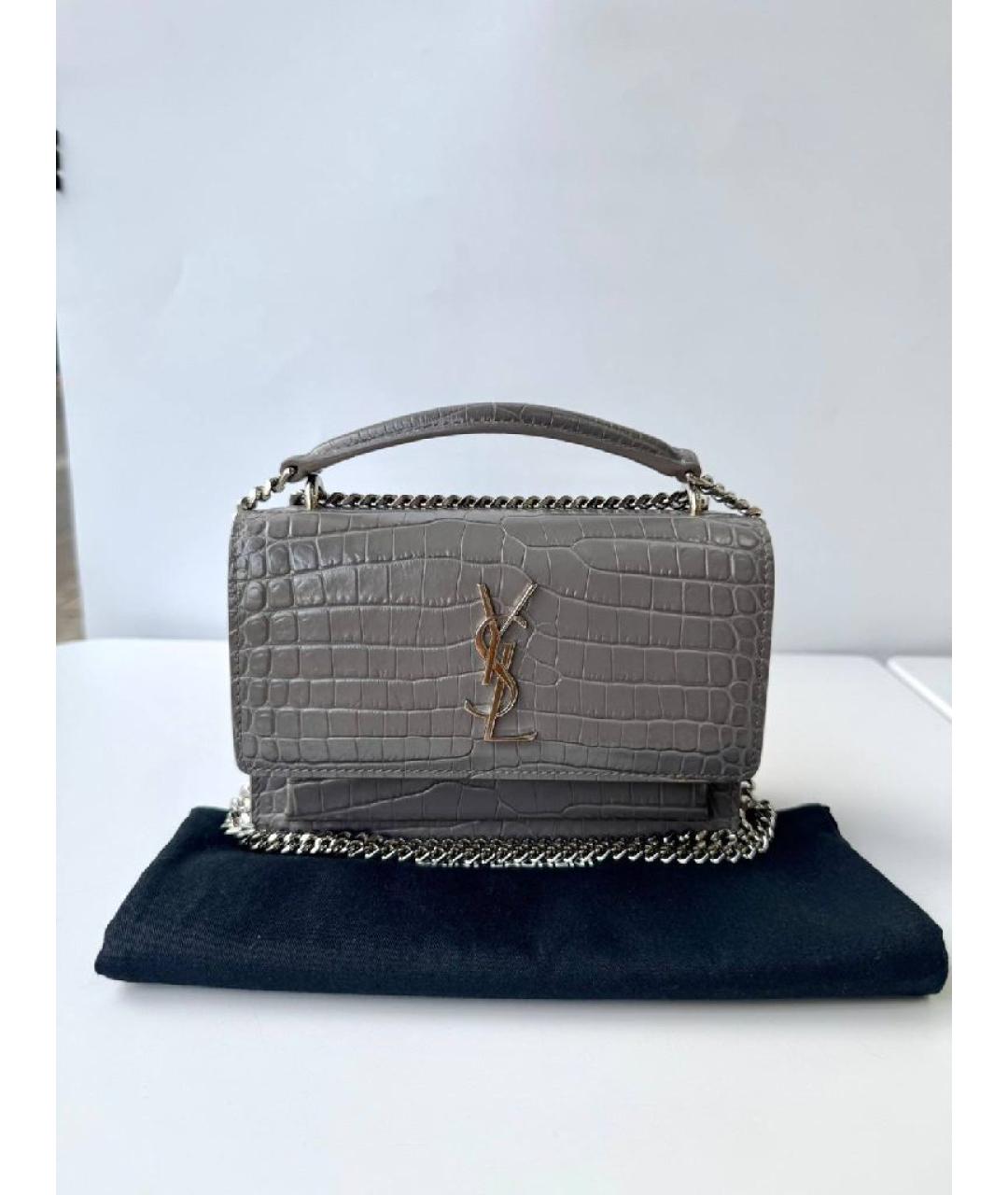 SAINT LAURENT Серая кожаная сумка через плечо, фото 9