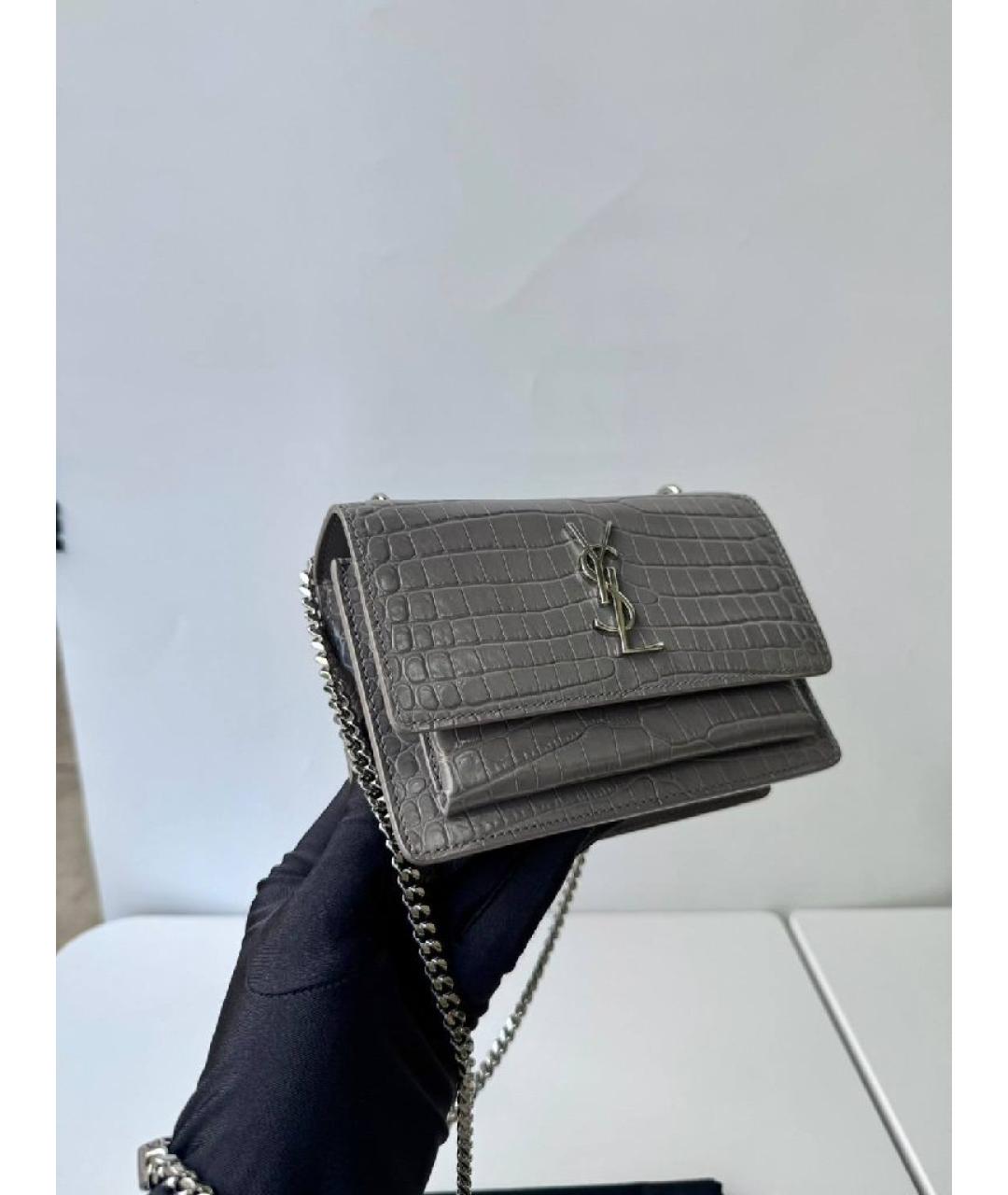 SAINT LAURENT Серая кожаная сумка через плечо, фото 3