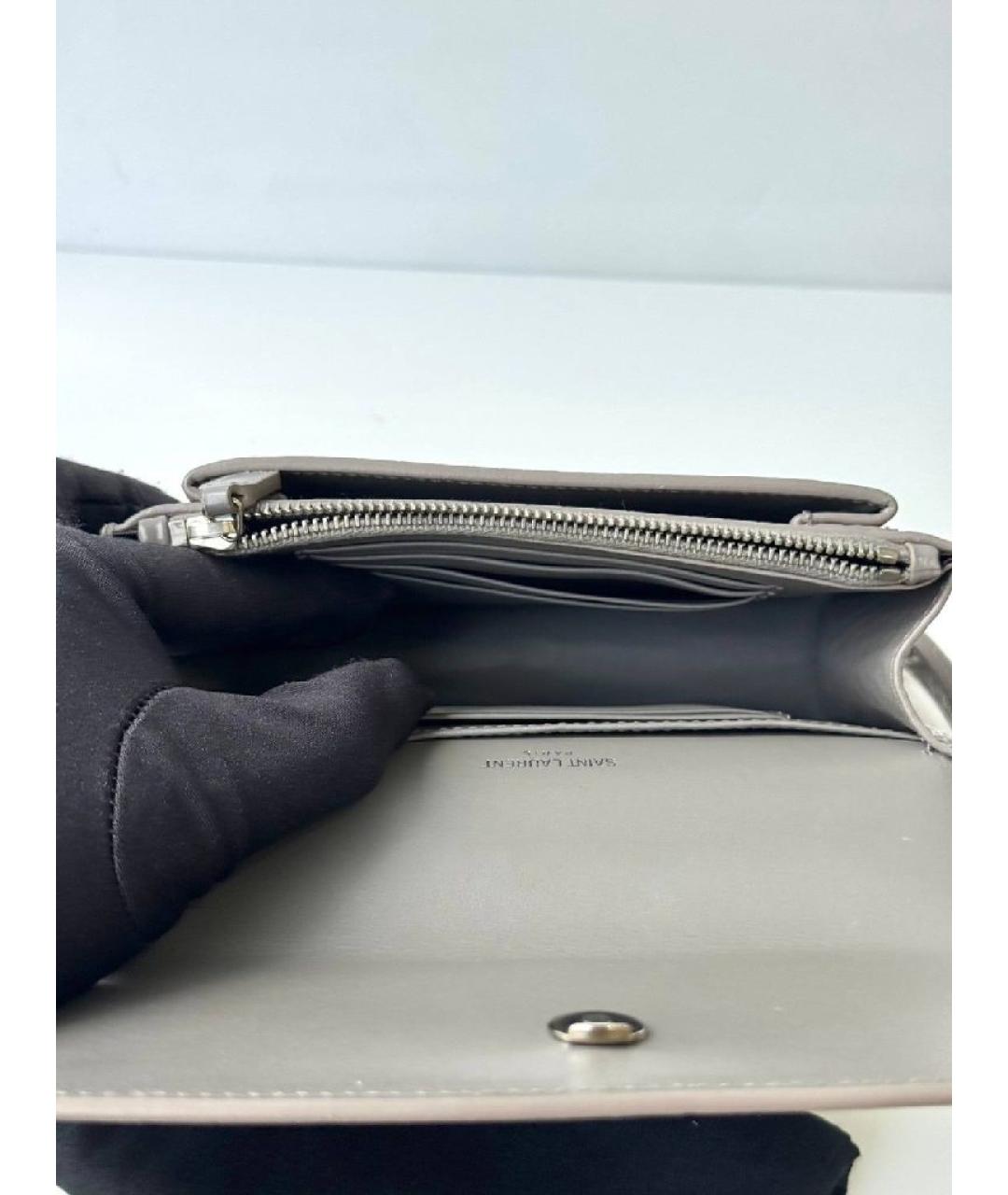 SAINT LAURENT Серая кожаная сумка через плечо, фото 7