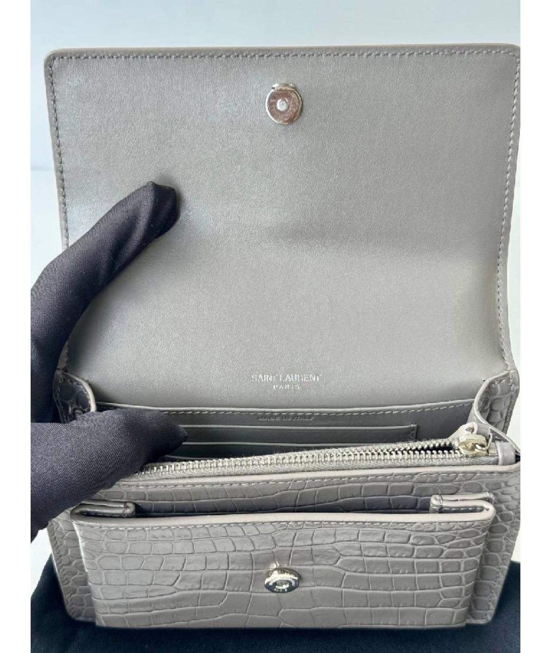SAINT LAURENT Серая кожаная сумка через плечо, фото 6