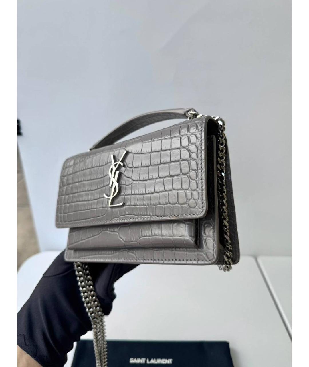 SAINT LAURENT Серая кожаная сумка через плечо, фото 2
