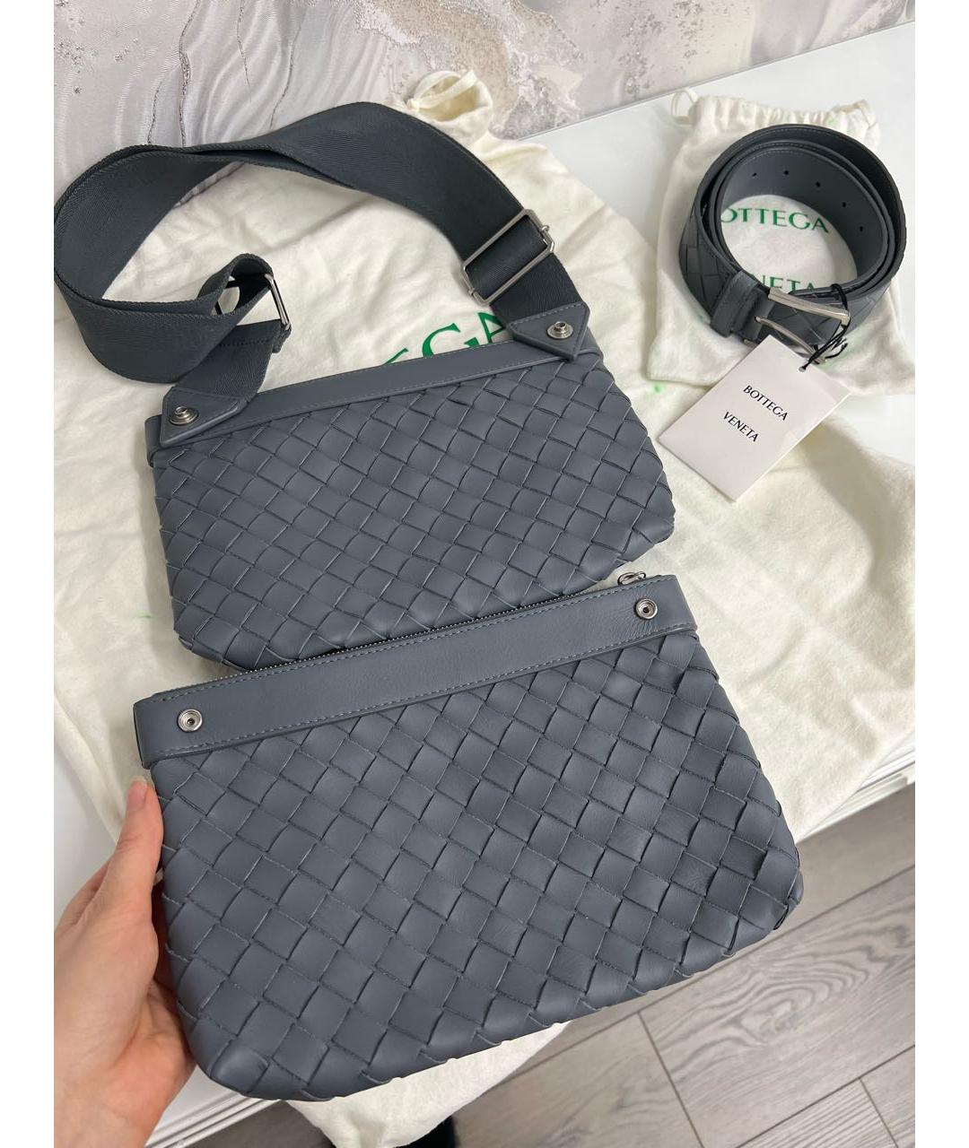 BOTTEGA VENETA Серая кожаная сумка на плечо, фото 2