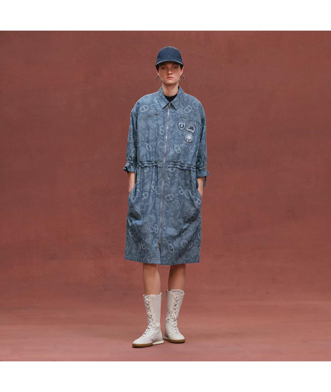 HERMES Синий хлопковый тренч/плащ, фото 6