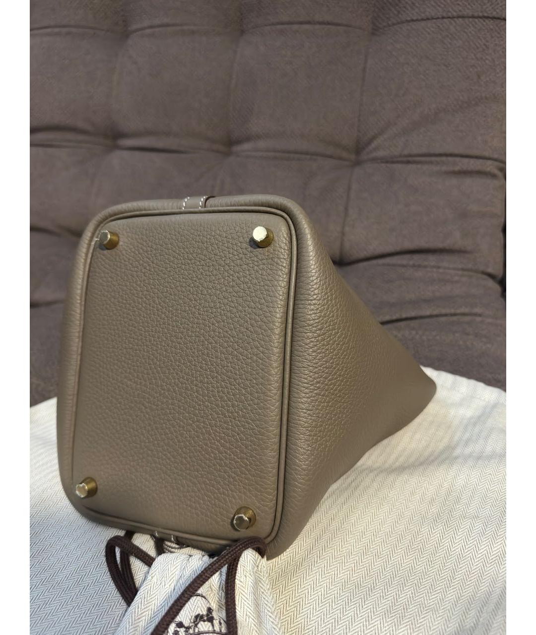 HERMES Коричневая кожаная сумка с короткими ручками, фото 5