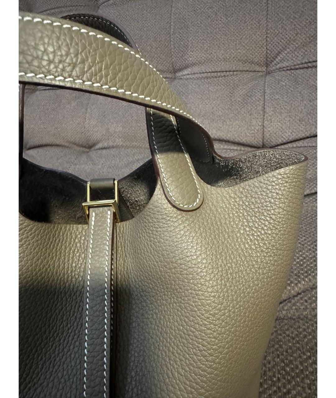 HERMES Коричневая кожаная сумка с короткими ручками, фото 4