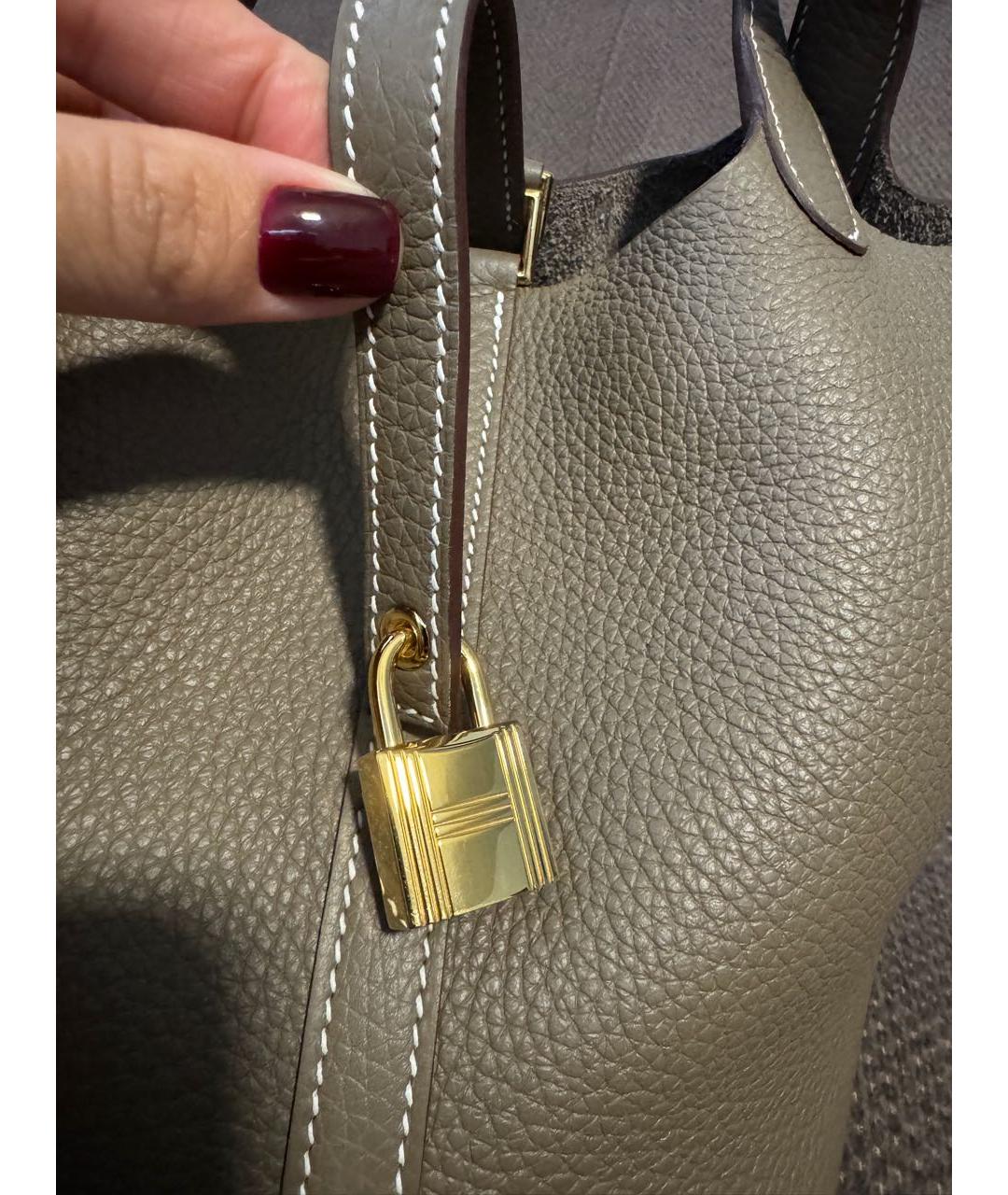 HERMES Коричневая кожаная сумка с короткими ручками, фото 7