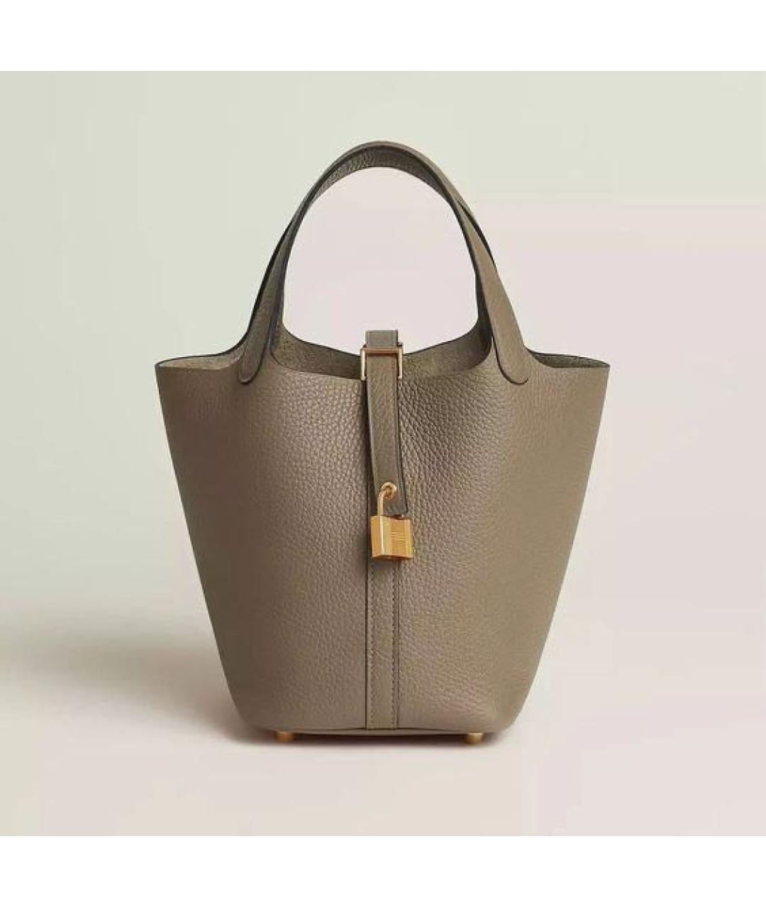 HERMES Коричневая кожаная сумка с короткими ручками, фото 9