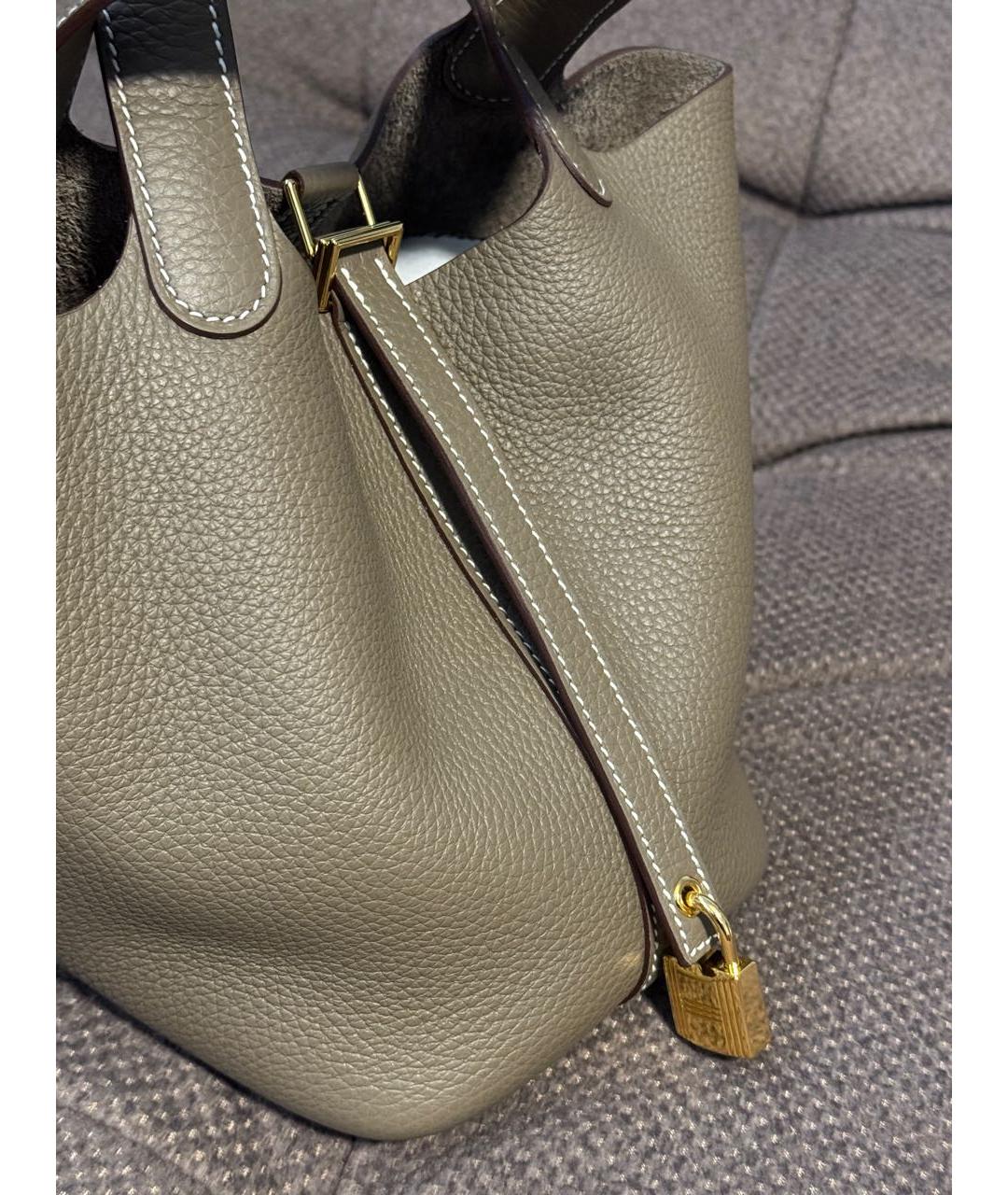 HERMES Коричневая кожаная сумка с короткими ручками, фото 8