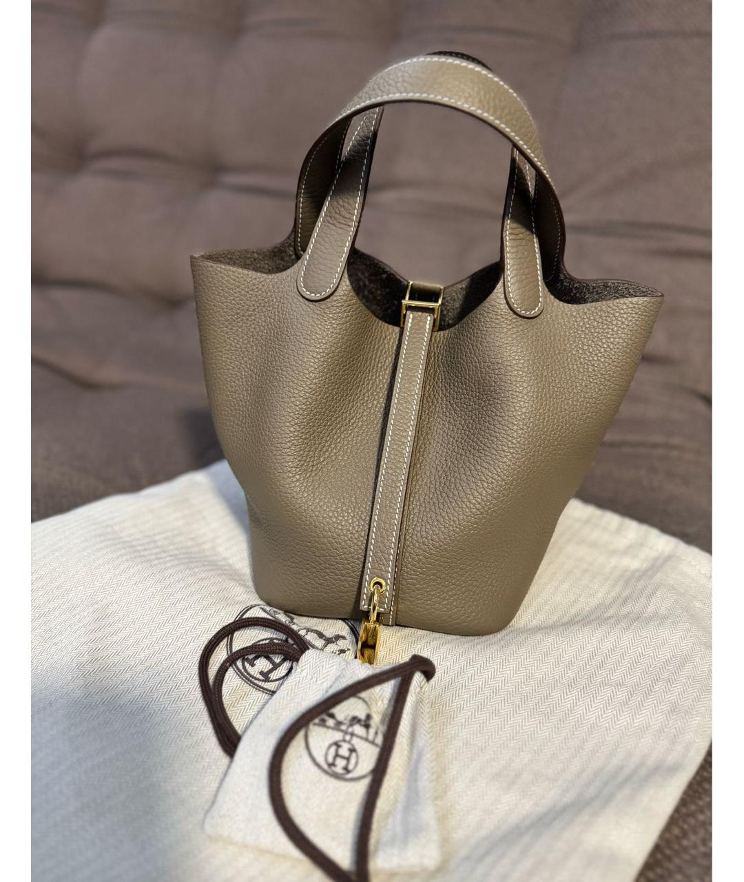 HERMES Коричневая кожаная сумка с короткими ручками, фото 2