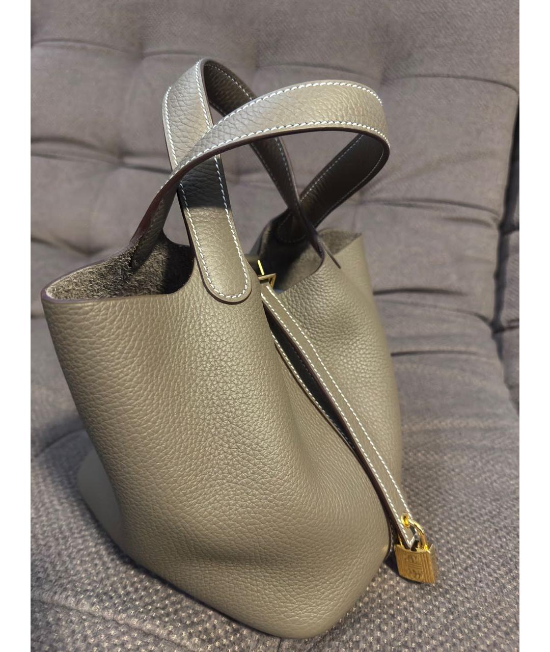 HERMES Коричневая кожаная сумка с короткими ручками, фото 3