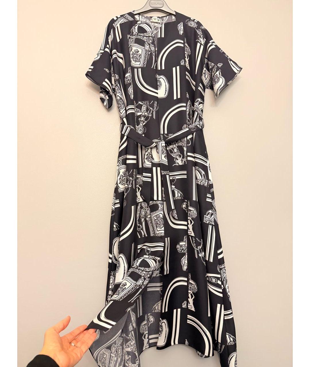 HERMES Черное шелковое повседневное платье, фото 2